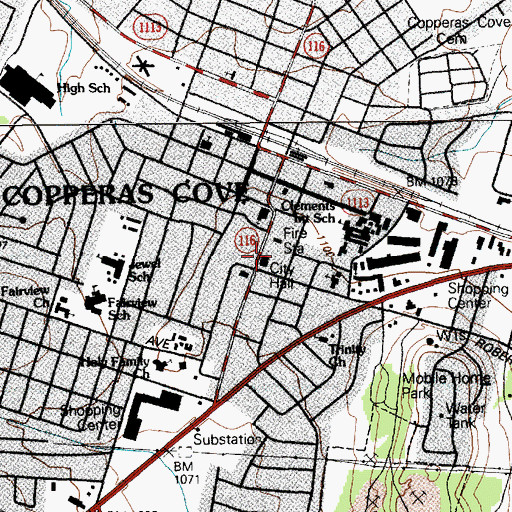 Topographic Map of Copperas Cove City Hall, TX