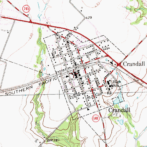 Topographic Map of Crandall City Hall, TX