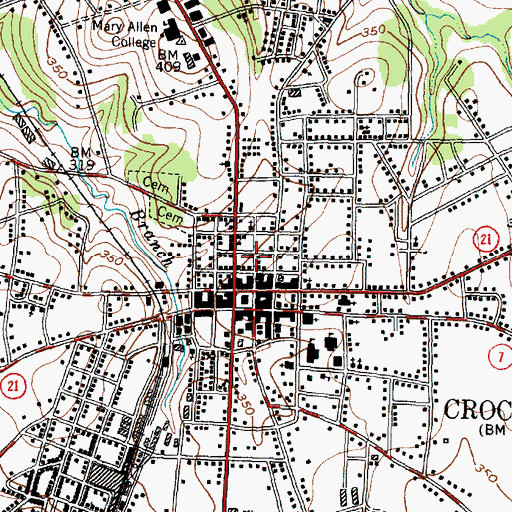 Topographic Map of Crockett City Hall, TX