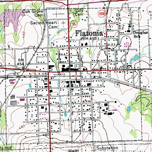 Topographic Map of Flatonia City Hall, TX