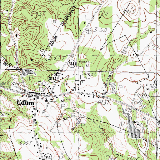 Topographic Map of Edom City Hall, TX