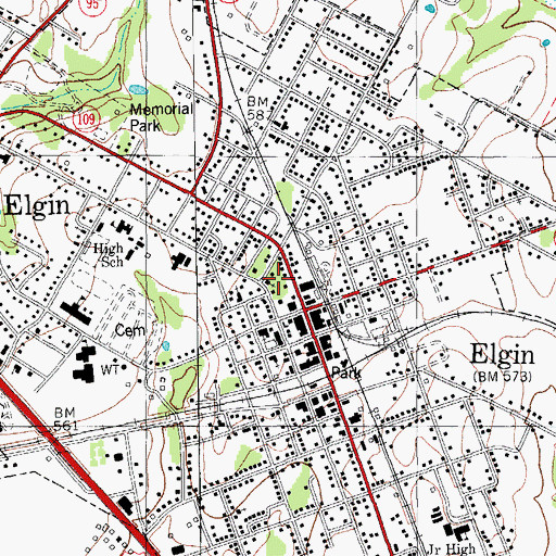 Topographic Map of Elgin City Hall, TX