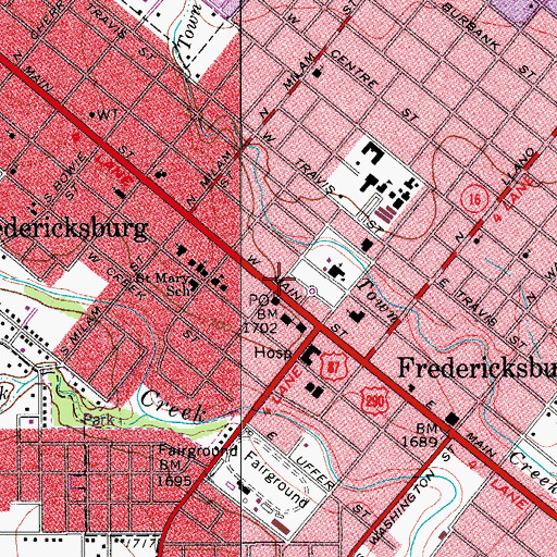 Topographic Map of Fredericksburg City Hall, TX