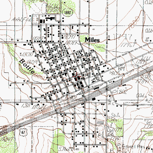 Topographic Map of Miles City Hall, TX