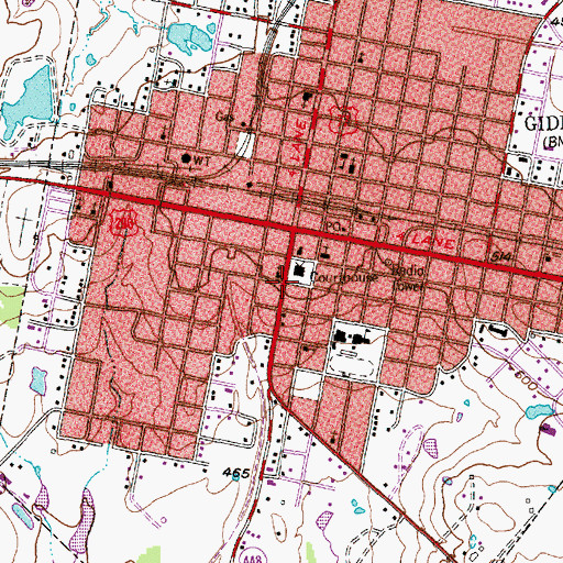 Topographic Map of Giddings City Hall, TX