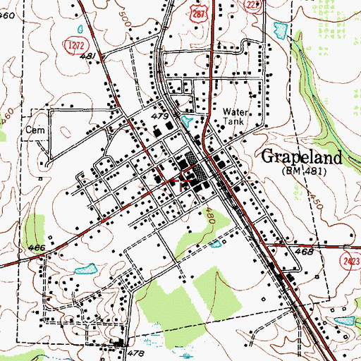 Topographic Map of Grapeland City Hall, TX