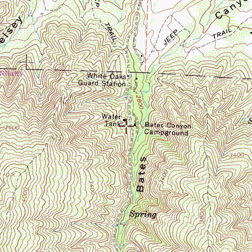 Topographic Map of Bates Canyon Campground, CA