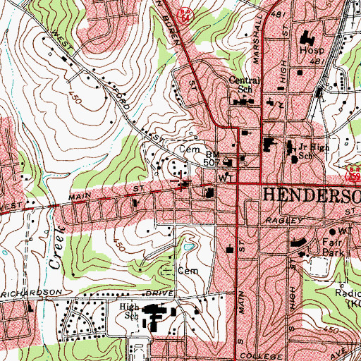 Topographic Map of Henderson City Hall, TX