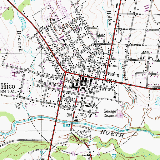 Topographic Map of Hico City Hall, TX