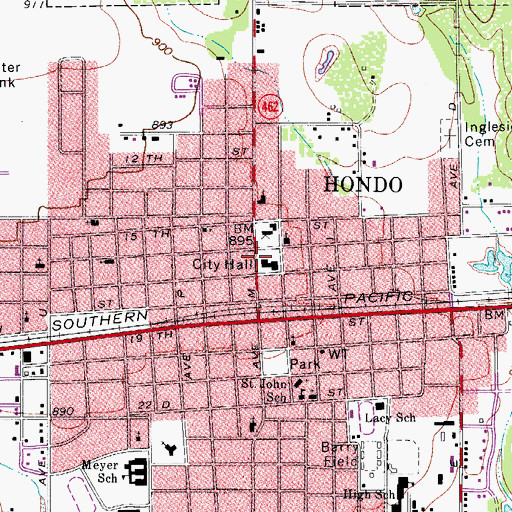 Topographic Map of Hondo City Municipal Building, TX