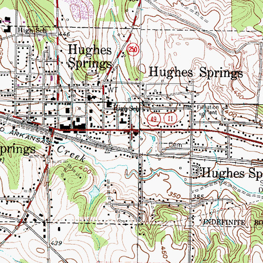 Topographic Map of Hughes Springs City Hall, TX