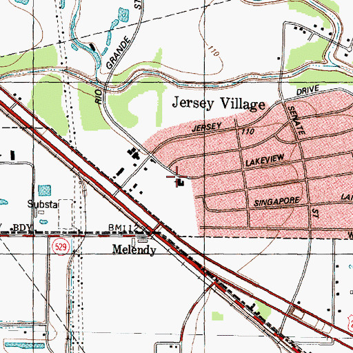 Topographic Map of Jersey Village City Hall, TX