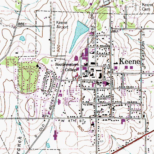 Topographic Map of Keene City Hall, TX