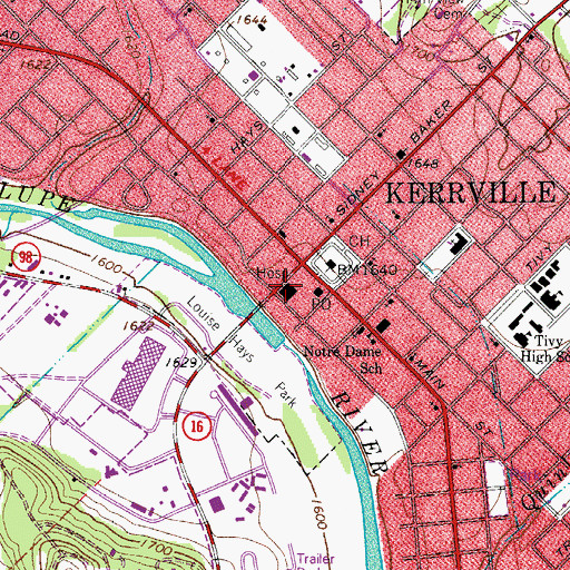 Topographic Map of Kerrville City Hall, TX