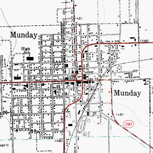 Topographic Map of Munday Municipal Building, TX
