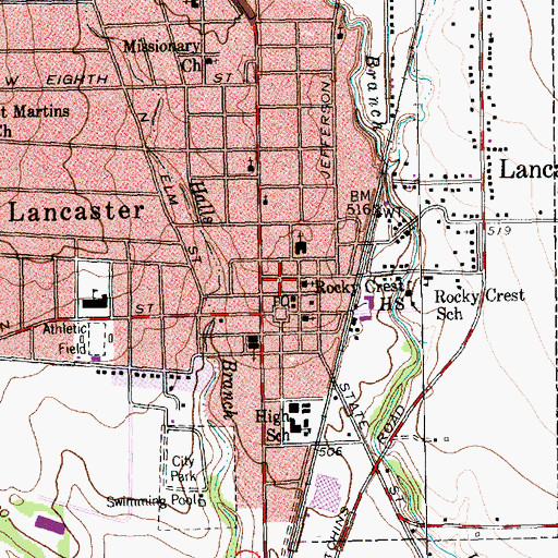 Topographic Map of Lancaster Municipal Center, TX