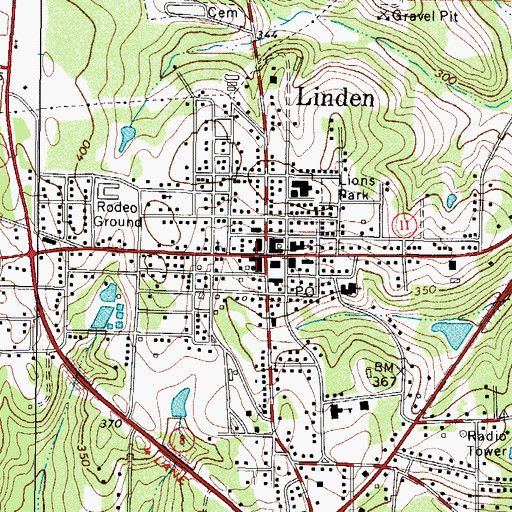 Topographic Map of Linden City Hall, TX