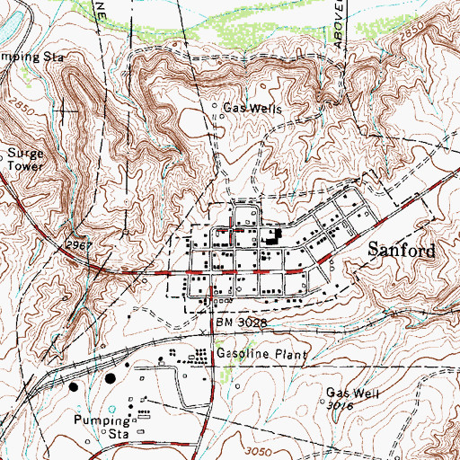Topographic Map of Sanford City Hall, TX