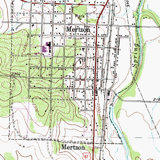 Topographic Map of Mertzon City Hall, TX
