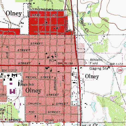 Topographic Map of City of Olney Municipal Building, TX