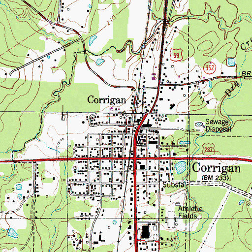 Topographic Map of Corrigan City Office, TX