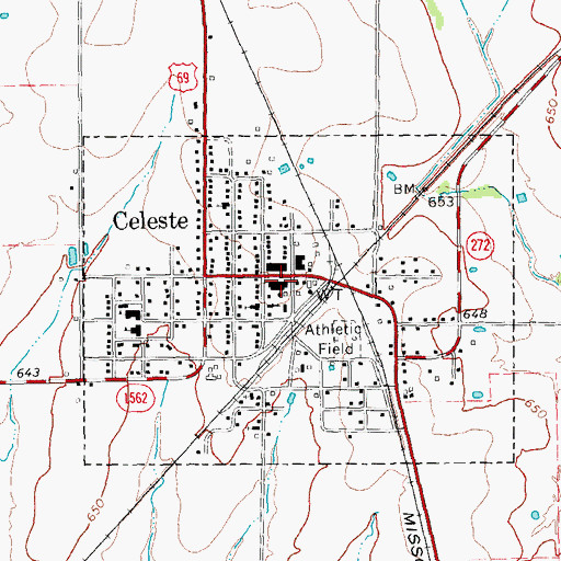 Topographic Map of Celeste City Hall, TX