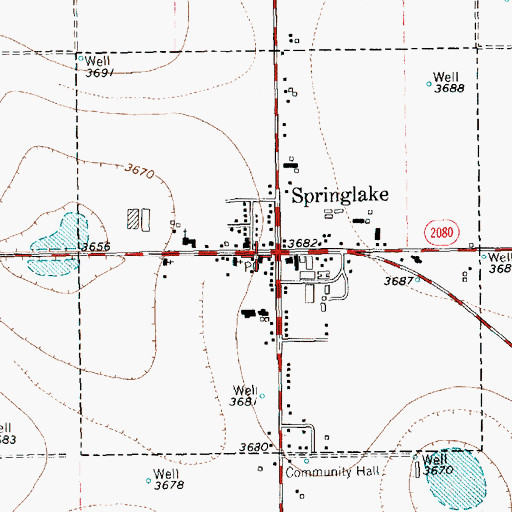 Topographic Map of Springlake City Hall, TX