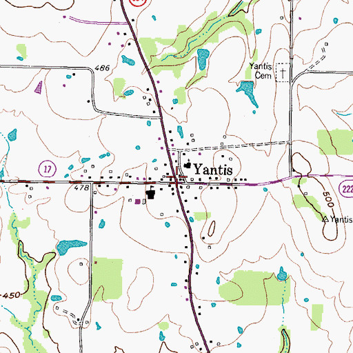 Topographic Map of Yantis City Hall, TX