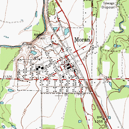 Topographic Map of Moran City Hall, TX