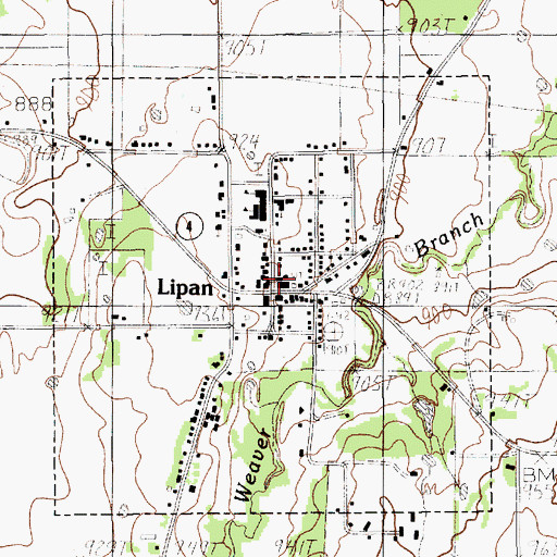 Topographic Map of Lipan City Hall, TX