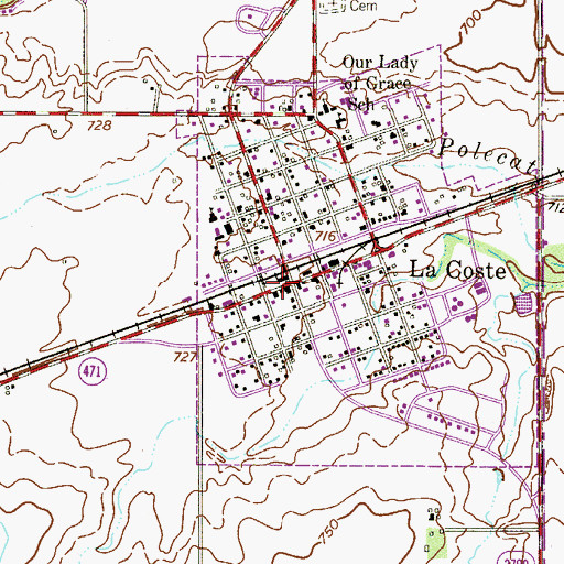 Topographic Map of LaCoste City Hall, TX