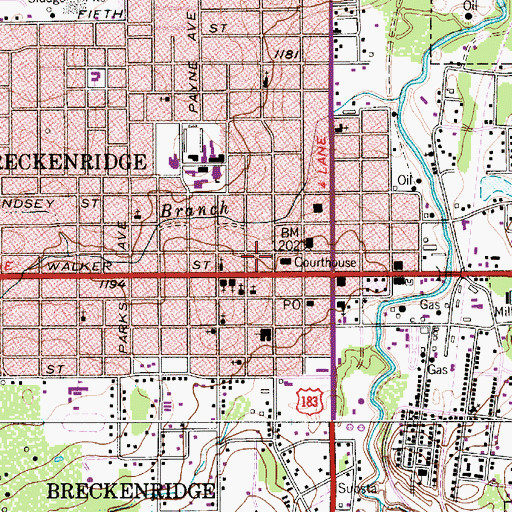 Topographic Map of Breckenridge City Offices, TX