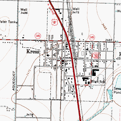 Topographic Map of Kress City Hall, TX