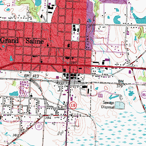Topographic Map of Grand Saline City Hall, TX
