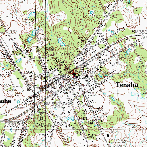 Topographic Map of Tenaha City Hall, TX