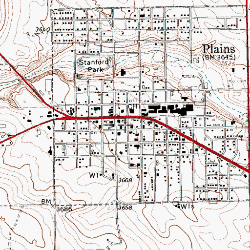 Topographic Map of Plains City Hall, TX