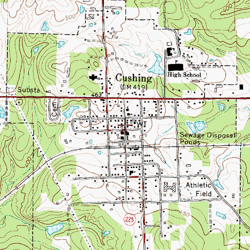 Topographic Map of Cushing City Office, TX