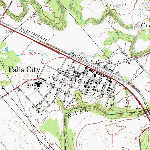 Topographic Map of Falls City City Hall, TX