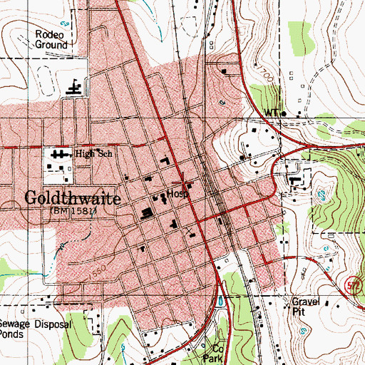 Topographic Map of Goldthwaite City Hall, TX