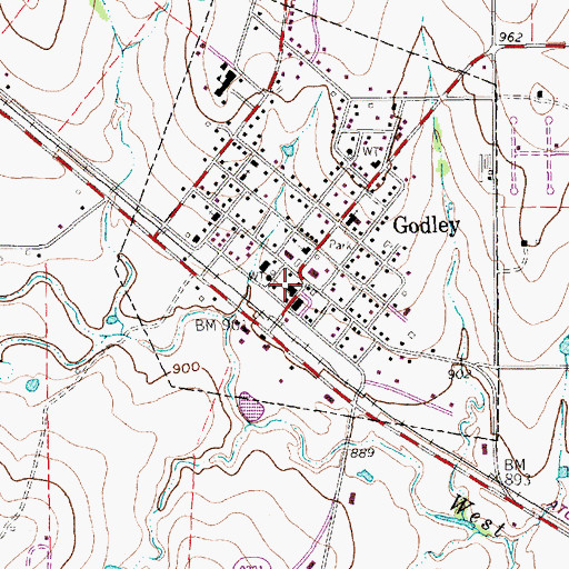 Topographic Map of Godley City Hall, TX