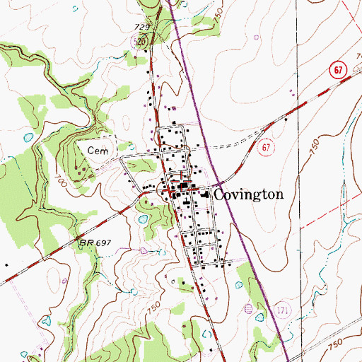 Topographic Map of Covington City Offices, TX