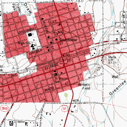 Topographic Map of Marfa City Hall, TX