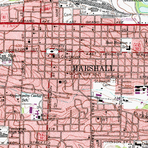 Topographic Map of Marshall City Hall, TX