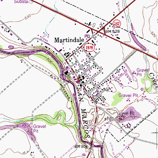 Topographic Map of Martindale City Hall, TX