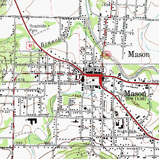 Topographic Map of Mason City Hall, TX