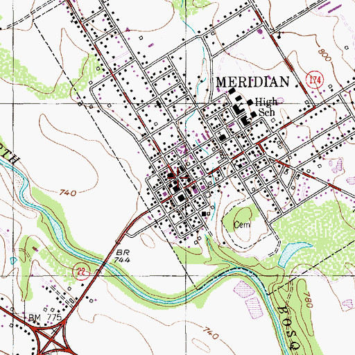 Topographic Map of Meridian City Hall, TX