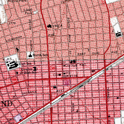 Topographic Map of Midland City Hall, TX