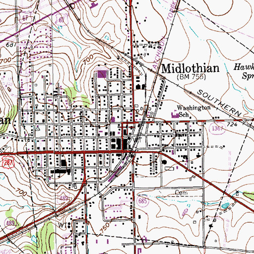 Topographic Map of Midlothian City Hall, TX