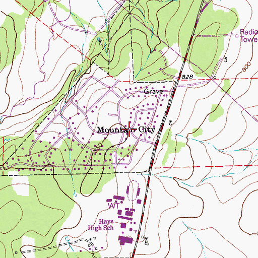Topographic Map of Mountain City City Hall, TX