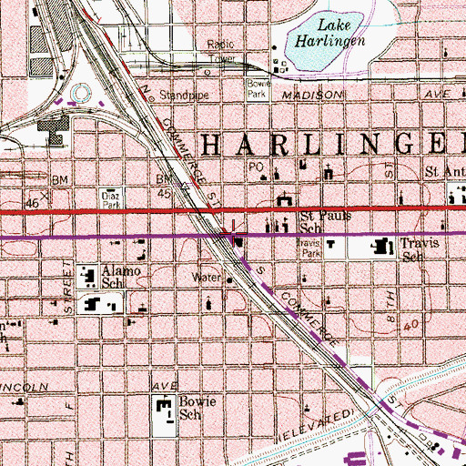Topographic Map of Harlingen City Hall, TX